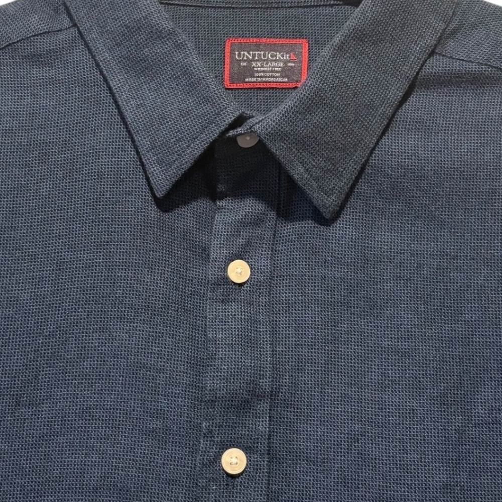 UNTUCKit Mens‎ XXL Long Sleeve Button Shirt Veneto Navy Blue Wrinkle Free Cotton